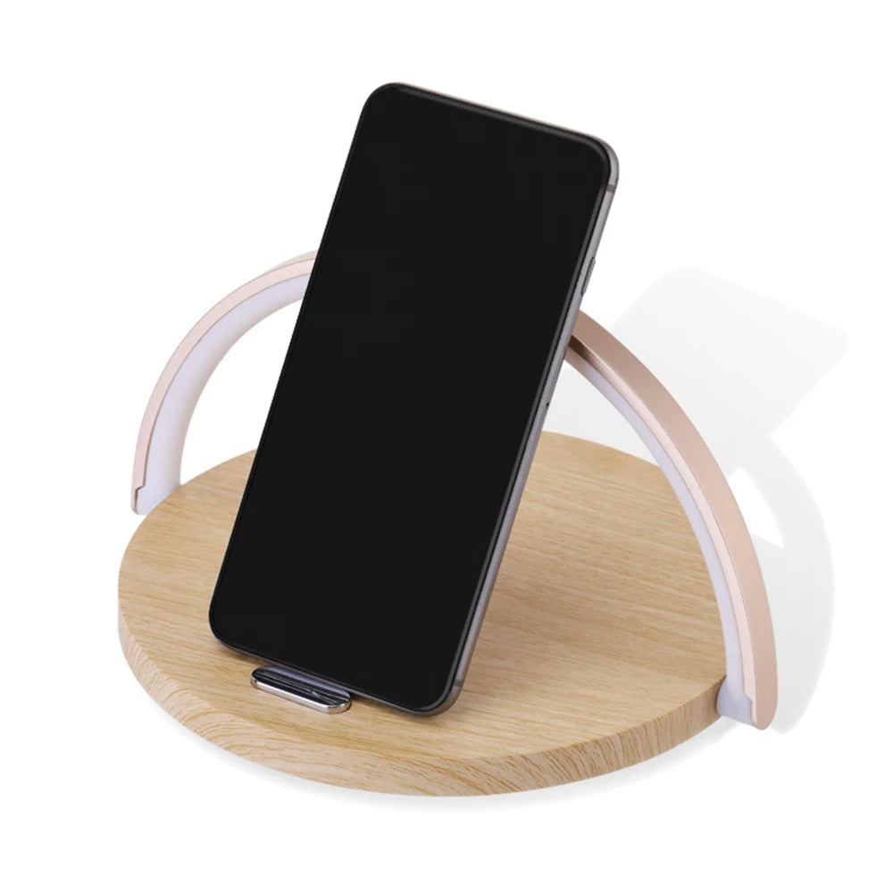LED Desk Lamp with Wireless Charger and USB Charging - Adjustable Bedside Table Lamp with Phone Holder