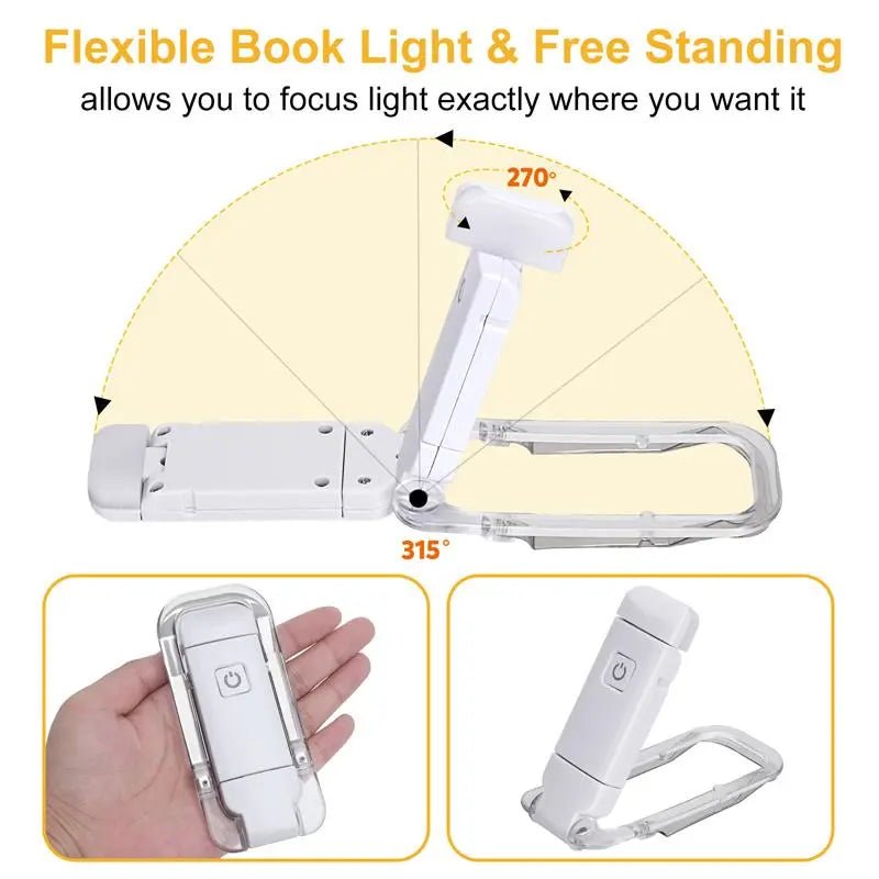 Rechargeable LED Book Light - Portable Clip-On Desk Lamp with Eye Protection, USB Charging, Bookmark Feature for Night Reading