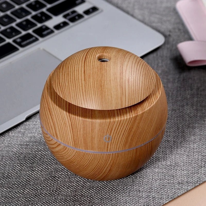 Wood Grain Ultrasonic Air Humidifier and Aroma Diffuser - USB Powered Cool Mist Sprayer with Essential Oil Capability