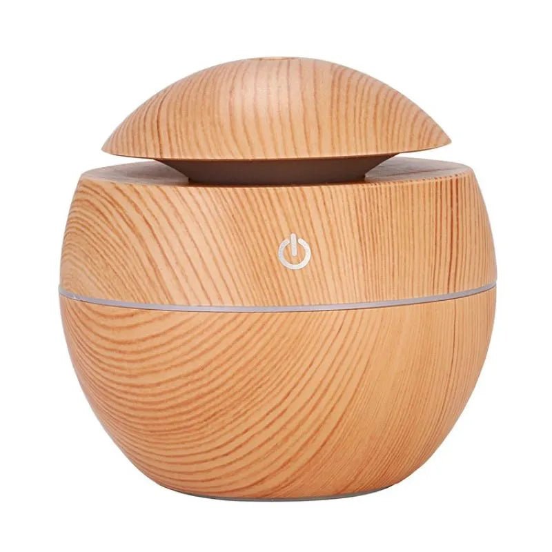 Wood Grain Ultrasonic Air Humidifier and Aroma Diffuser - USB Powered Cool Mist Sprayer with Essential Oil Capability - Wifi And Pajamas